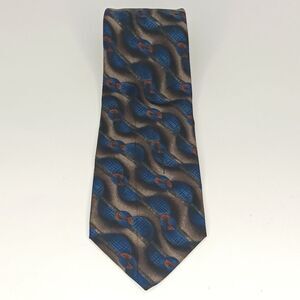 OSCAR DE LA RENTA Men’s Blue Brown Geometric Silk Tie Designer Classic Retro